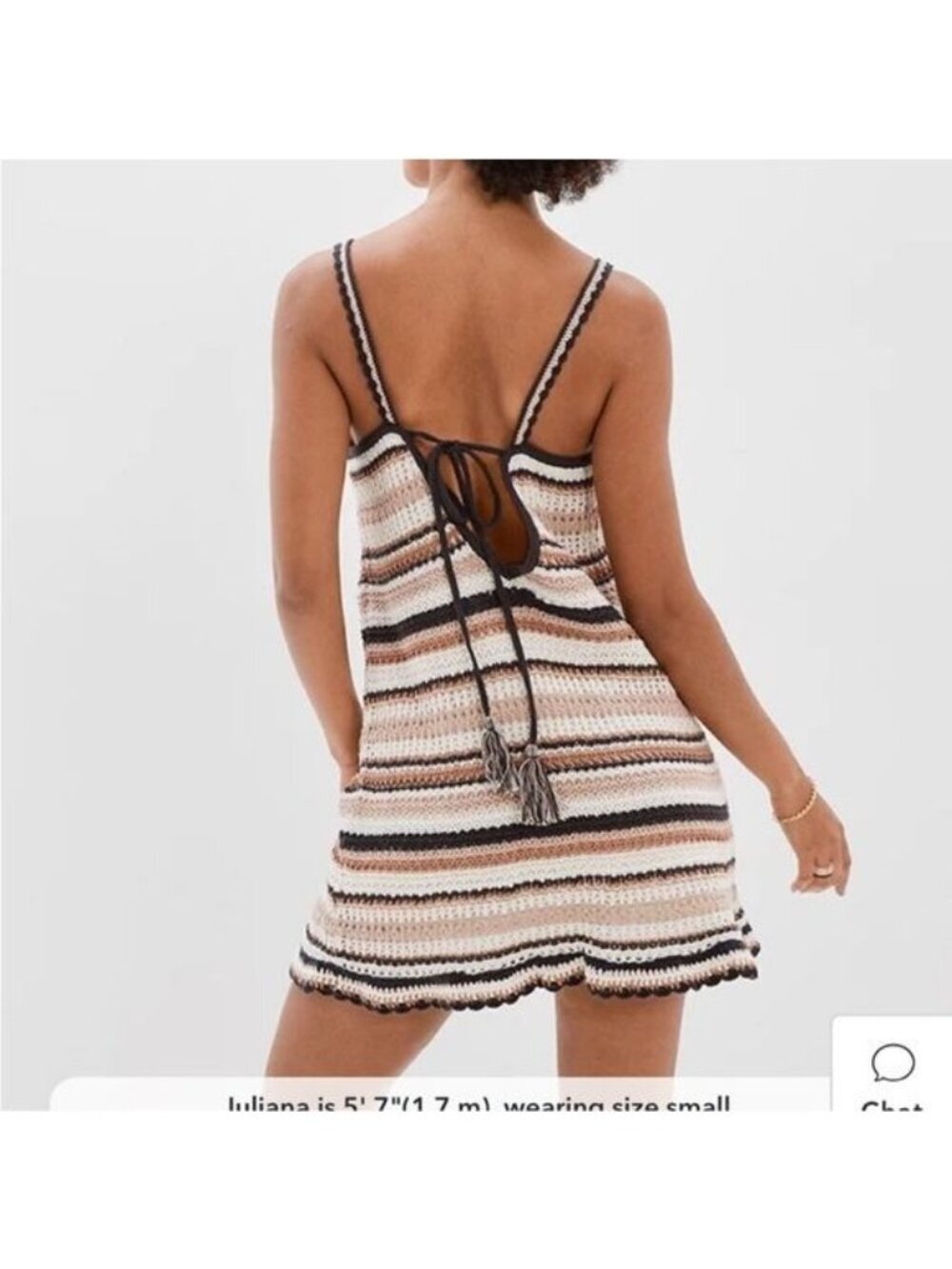 American Eagle Outfitters Brown Crochet Stripe Sleeveless Dress - Picture 3 of 7